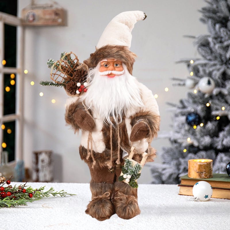 Ornament: figură de Moș Crăciun în picioare, artă din țesătură, decor de Crăciun; materiale plastic, țesătură; cod produs 760; brand Other