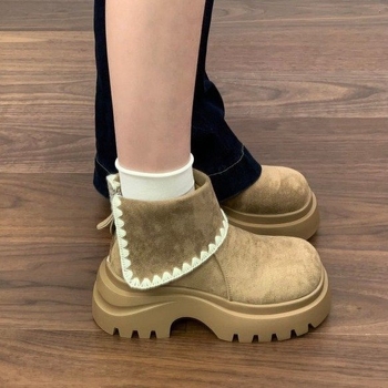 Ботуши Мартин за жени – Forest-inspired ретро стил, велурена горна част, каучукова подметка, средна дължина глезена, chunky heel 3–5 см, цип за закопчаване