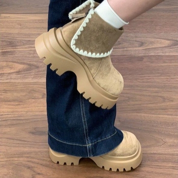 Ботуши Мартин за жени – Forest-inspired ретро стил, велурена горна част, каучукова подметка, средна дължина глезена, chunky heel 3–5 см, цип за закопчаване