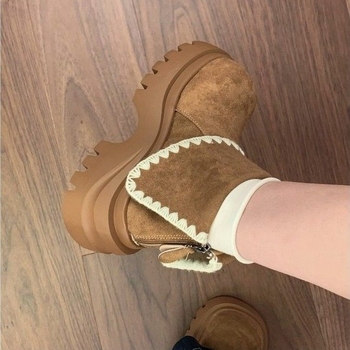 Ботуши Мартин за жени – Forest-inspired ретро стил, велурена горна част, каучукова подметка, средна дължина глезена, chunky heel 3–5 см, цип за закопчаване