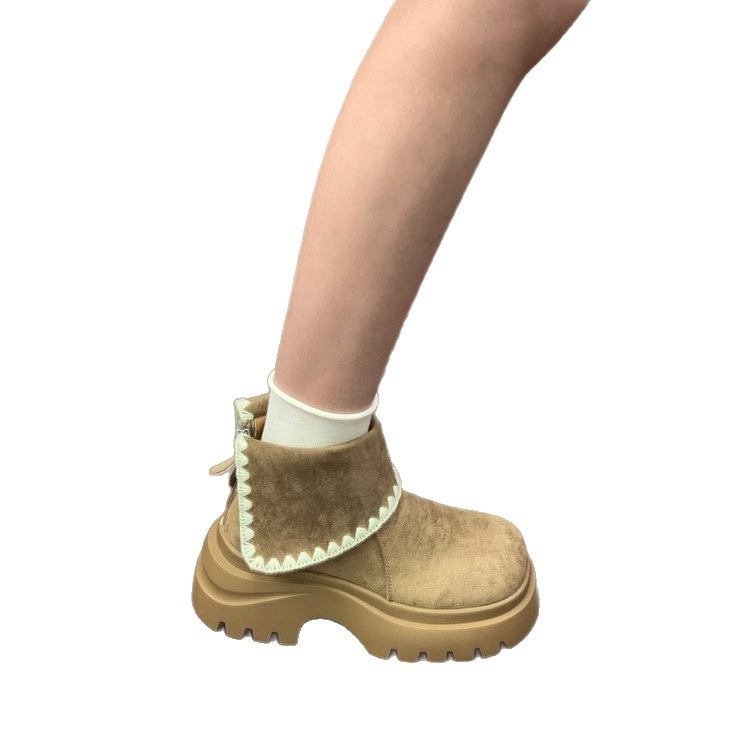 Ботуши Мартин за жени – Forest-inspired ретро стил, велурена горна част, каучукова подметка, средна дължина глезена, chunky heel 3–5 см, цип за закопчаване