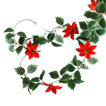 LED Коледна светлинна нишка с ратаноподобна зелена растителност и изкуствени цветя за външна украса и фотографски реквизит