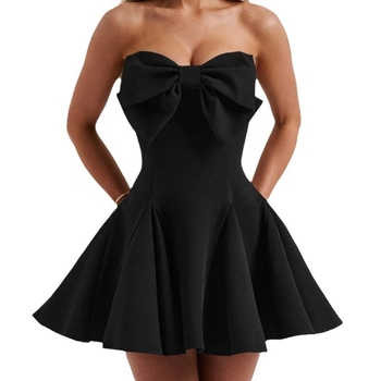 Csőtop stílusú váll nélküli ruha, rövid esernyőszoknya, egyszínű minta (Anyag: Spandex; Mintázat: Egyszínű; Stílus: Csőtop; Szoknya típus: Esernyő; Hossz: Rövid)