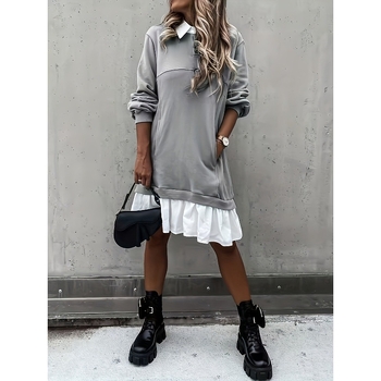 Haljina s Polo ovratnikom, duge rukave, srednja duljina, mrežasti materijal, slobodan pojas