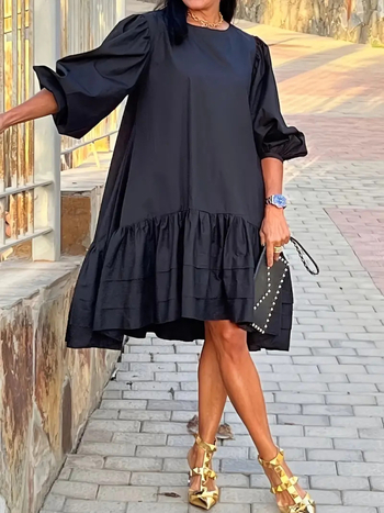 Полиестер Lotus Leaf миди рокля с ръкави фенер и свободна талия