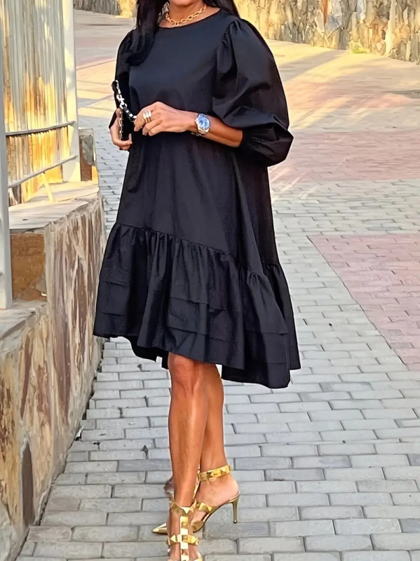 Полиестер Lotus Leaf миди рокля с ръкави фенер и свободна талия