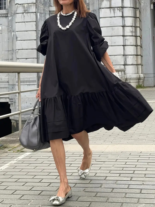 Полиестер Lotus Leaf миди рокля с ръкави фенер и свободна талия