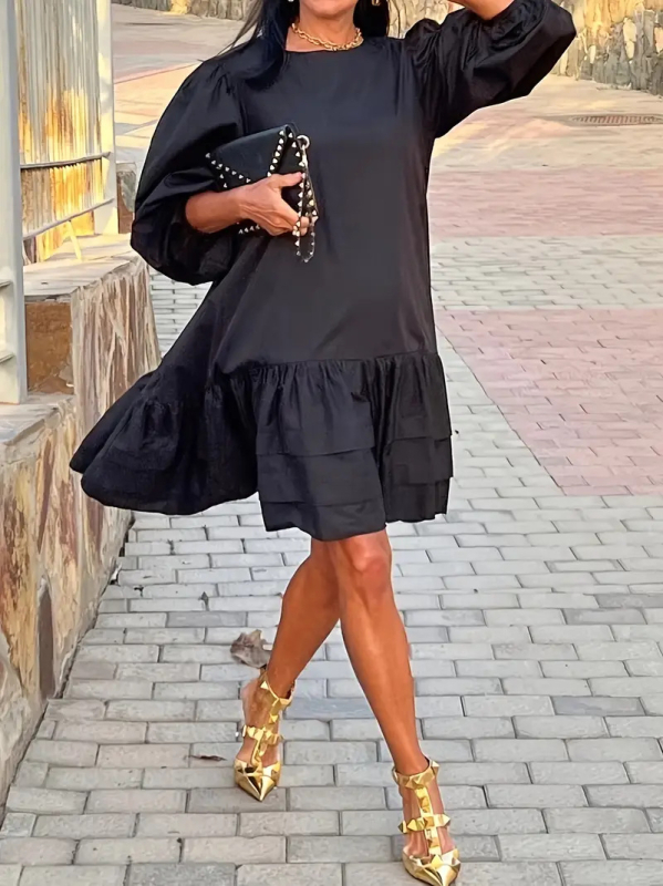 Полиестер Lotus Leaf миди рокля с ръкави фенер и свободна талия