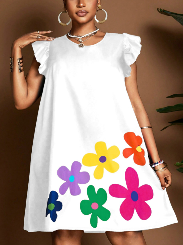 Női puffos ujjú felső virágos mintával, kerek nyakú, digitális nyomtatás, poliészter-elasztán keverék