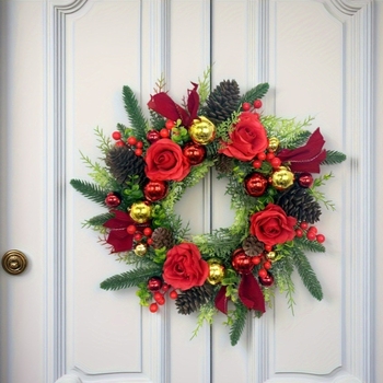 Vianočný veniec na dvere dvora — Zhi Xiang; plastový materiál; americký štýl; ručne vyrobený; model 20250617