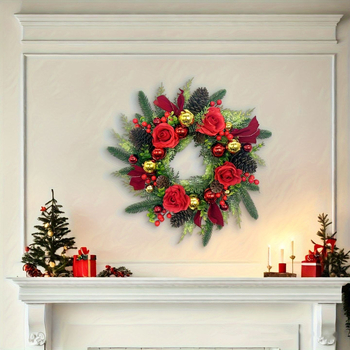 Vianočný veniec na dvere dvora — Zhi Xiang; plastový materiál; americký štýl; ručne vyrobený; model 20250617