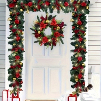 Vianočný veniec na dvere dvora — Zhi Xiang; plastový materiál; americký štýl; ručne vyrobený; model 20250617