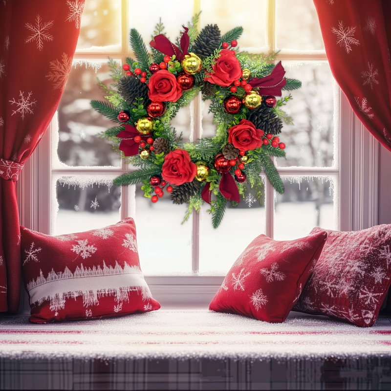 Vianočný veniec na dvere dvora — Zhi Xiang; plastový materiál; americký štýl; ručne vyrobený; model 20250617