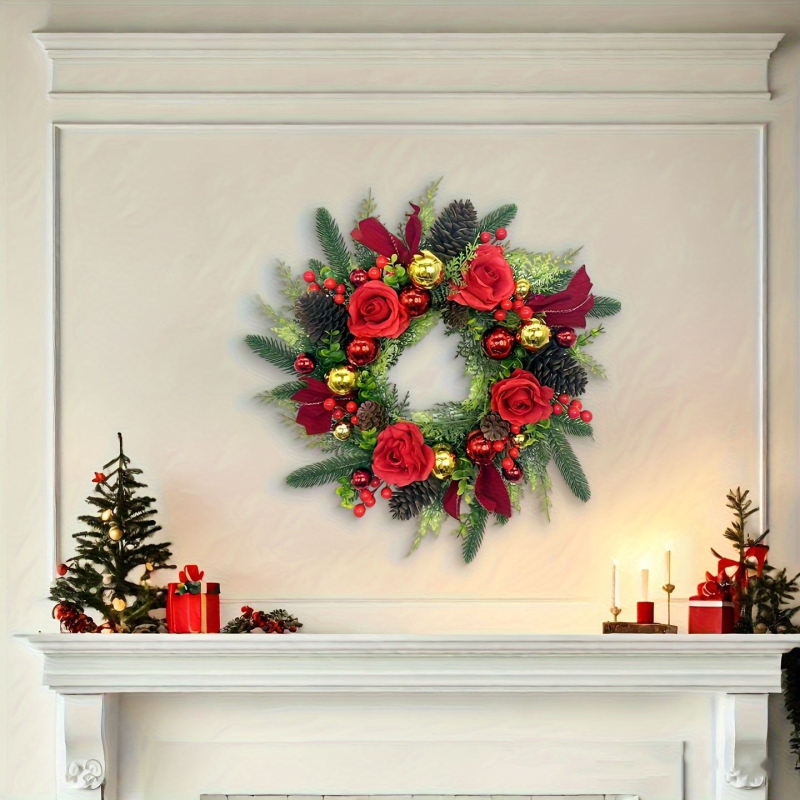 Vianočný veniec na dvere dvora — Zhi Xiang; plastový materiál; americký štýl; ručne vyrobený; model 20250617