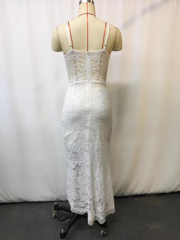 Čipkasta haljina s V-izrezom, dugačka, nepravilnog kroja, kolage/spajanje