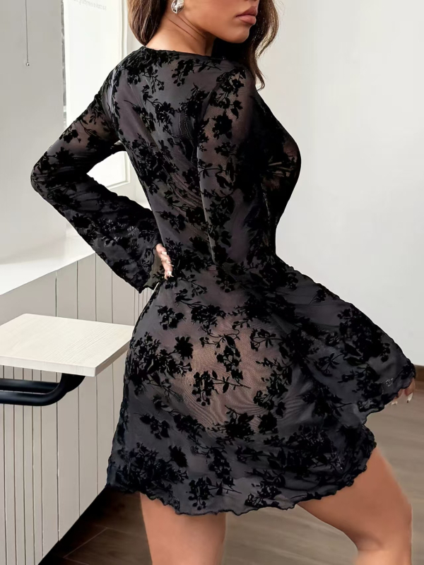 Rochie în stil chinezesc vintage, imprimeu geometric pe plasă din poliester, talie înaltă, mâneci clopot, decolteu în formă de U, material poliester-spandex, primăvara 2025