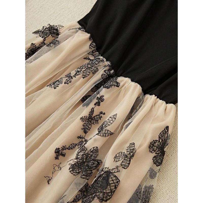 Sieťový top s výšivkou motýľov a kvetov, kontrastná sieťovina, pre všetky ročné obdobia