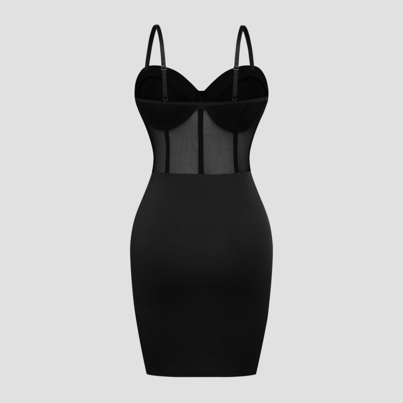 Ženska mini haljina bez rukava s otvorenim leđima, V-izrez, tijesan kroj, poliester s elastanom