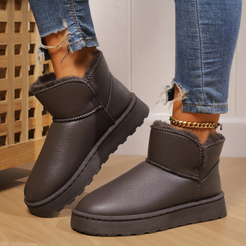 Cizme de zăpadă pentru femei - partea superioară din PU artificial, talpă din cauciuc, înălțime medie, vârf rotund