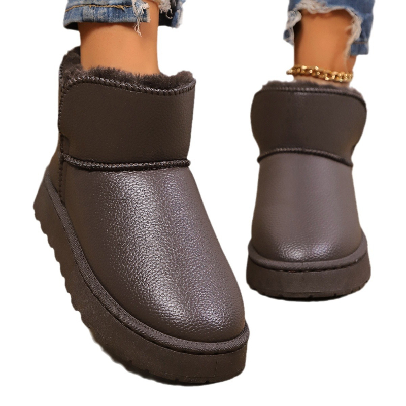 Cizme de zăpadă pentru femei - partea superioară din PU artificial, talpă din cauciuc, înălțime medie, vârf rotund