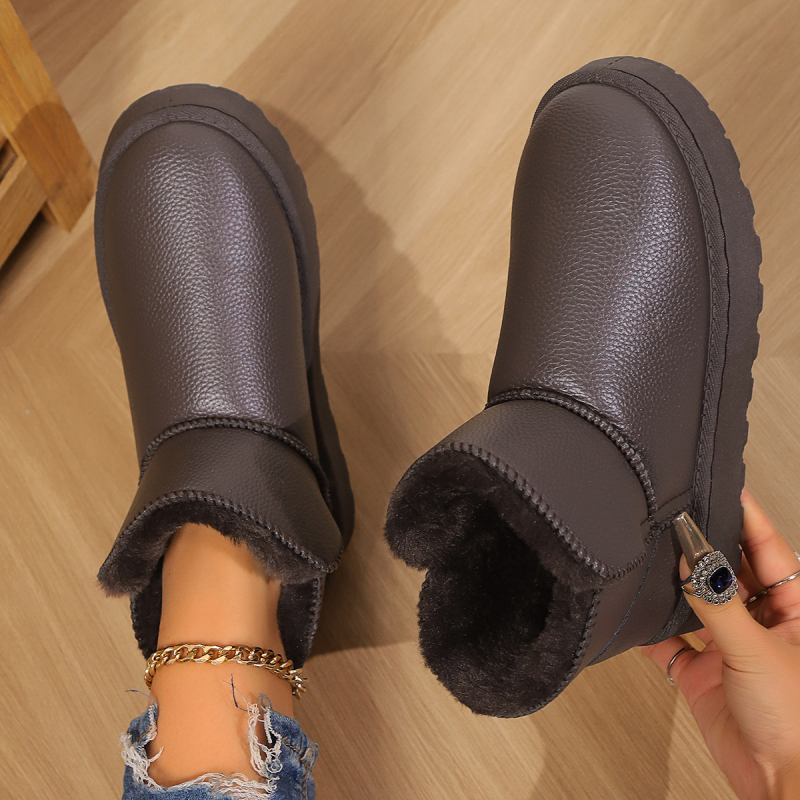 Cizme de zăpadă pentru femei - partea superioară din PU artificial, talpă din cauciuc, înălțime medie, vârf rotund