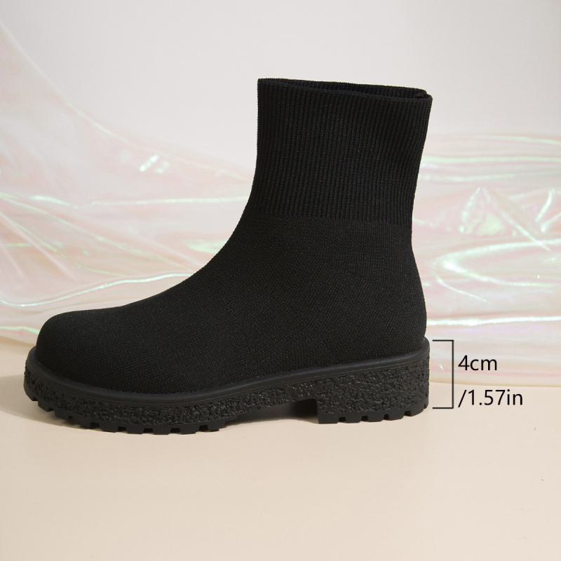 Női rövid csizmák Flying Yarn felsőrésszel, középtokú, széles sarkú, kerek orr, alacsony szár, pull-on zárás