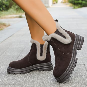 Női hócsizma velúr felsőrésszel, műszőrmés bélés, magas szár, gumírozott talp, 3–5 cm sarok
