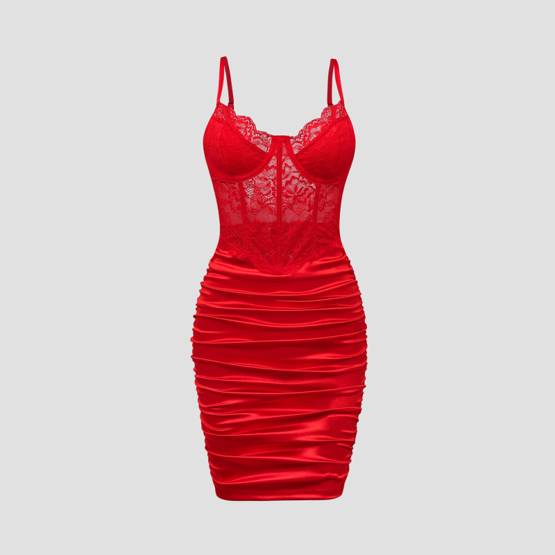 Csipkés váll nélküli ruha lyukasztott halszálka mintával, V-nyak, magas derék (2024 tél)