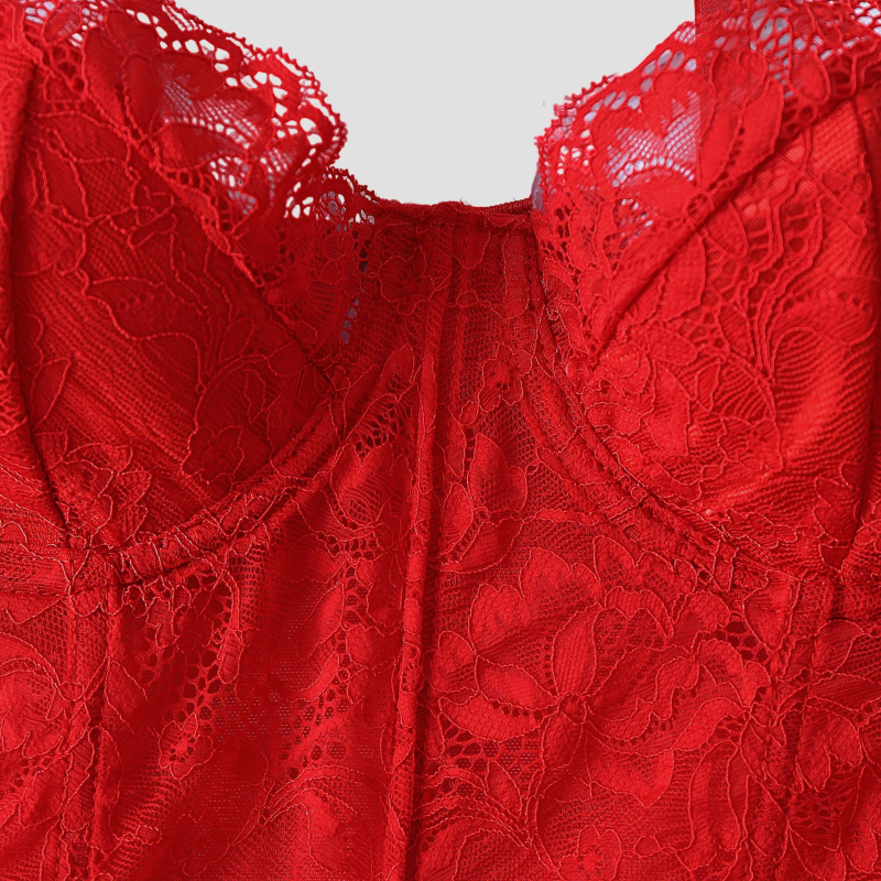 Csipkés váll nélküli ruha lyukasztott halszálka mintával, V-nyak, magas derék (2024 tél)