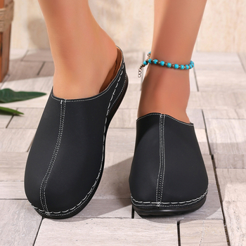 Piršto kilpos sandalai - PU viršus, apskritas nosies, gumos pada, Europos ir Amerikos stilius, 2025 m vasara