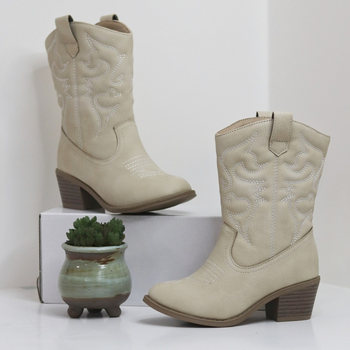 Dječje čizme do polovine potkoljenice, retro Western stil s izvezom, V otvor, debeli pet Martin