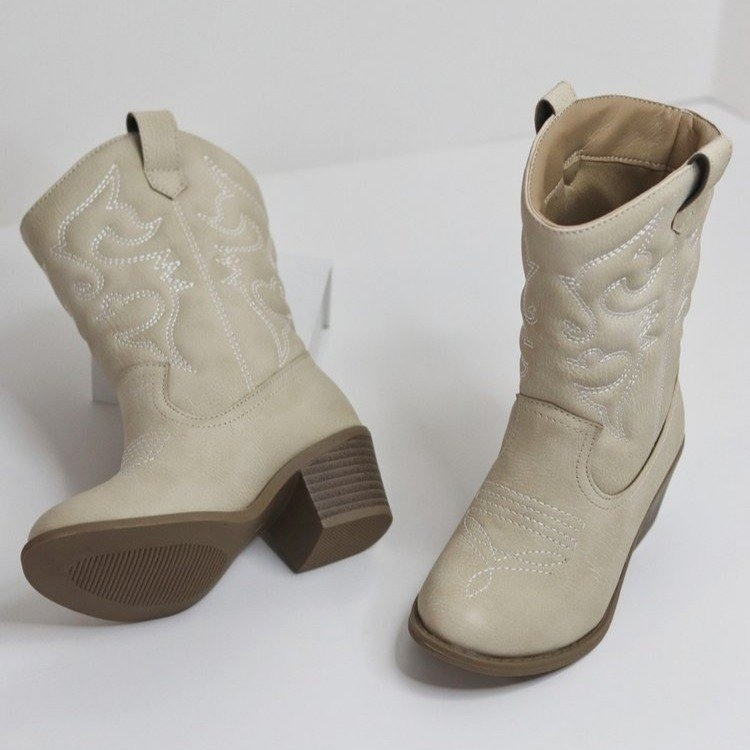 Dječje čizme do polovine potkoljenice, retro Western stil s izvezom, V otvor, debeli pet Martin