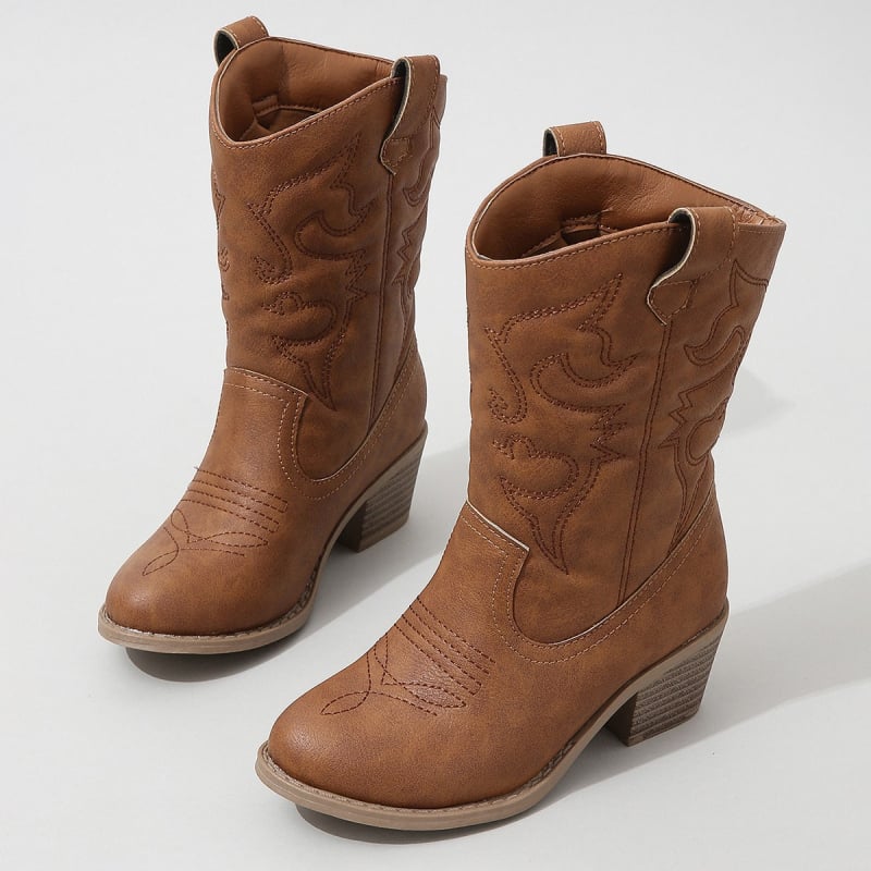 Dječje čizme do polovine potkoljenice, retro Western stil s izvezom, V otvor, debeli pet Martin