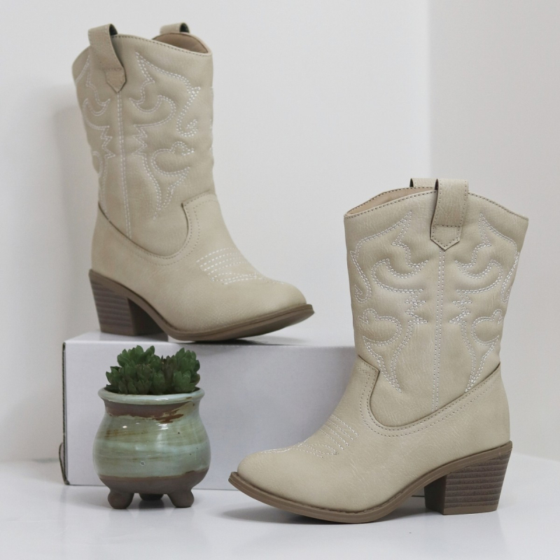 Dječje čizme do polovine potkoljenice, retro Western stil s izvezom, V otvor, debeli pet Martin