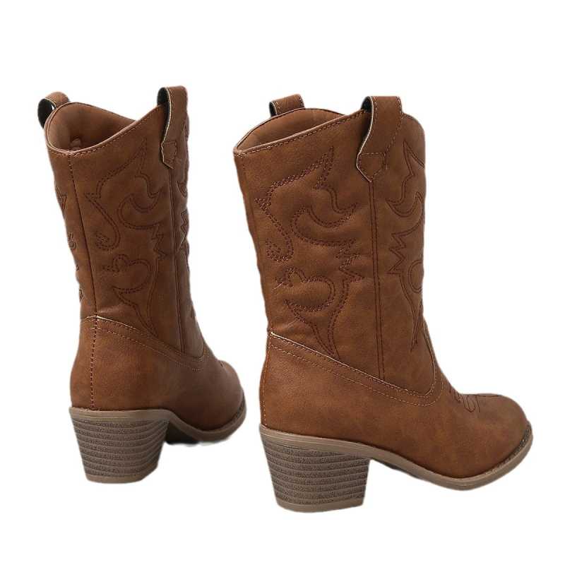 Dječje čizme do polovine potkoljenice, retro Western stil s izvezom, V otvor, debeli pet Martin