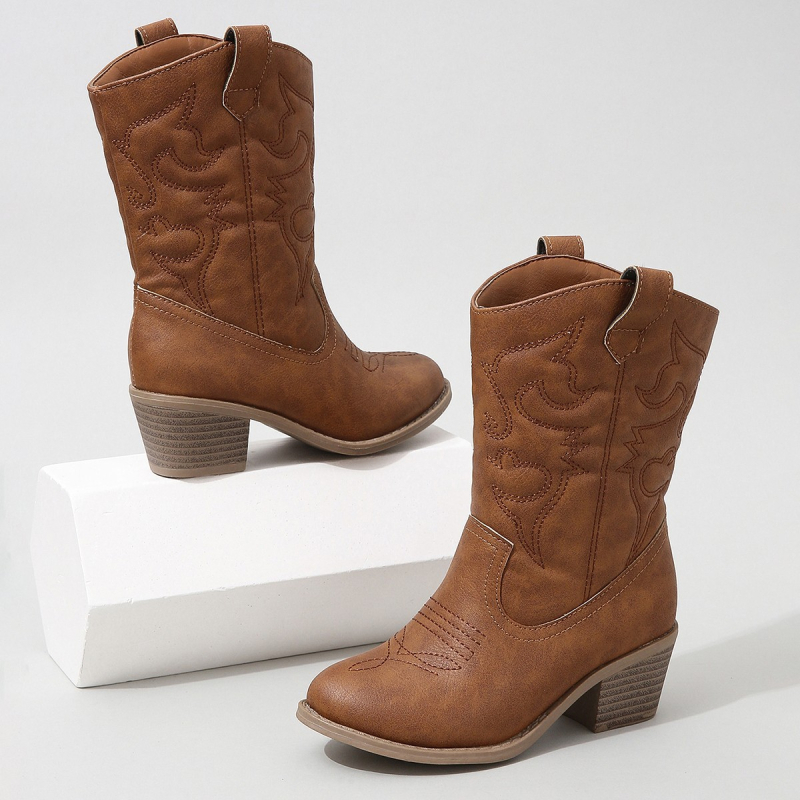 Dječje čizme do polovine potkoljenice, retro Western stil s izvezom, V otvor, debeli pet Martin
