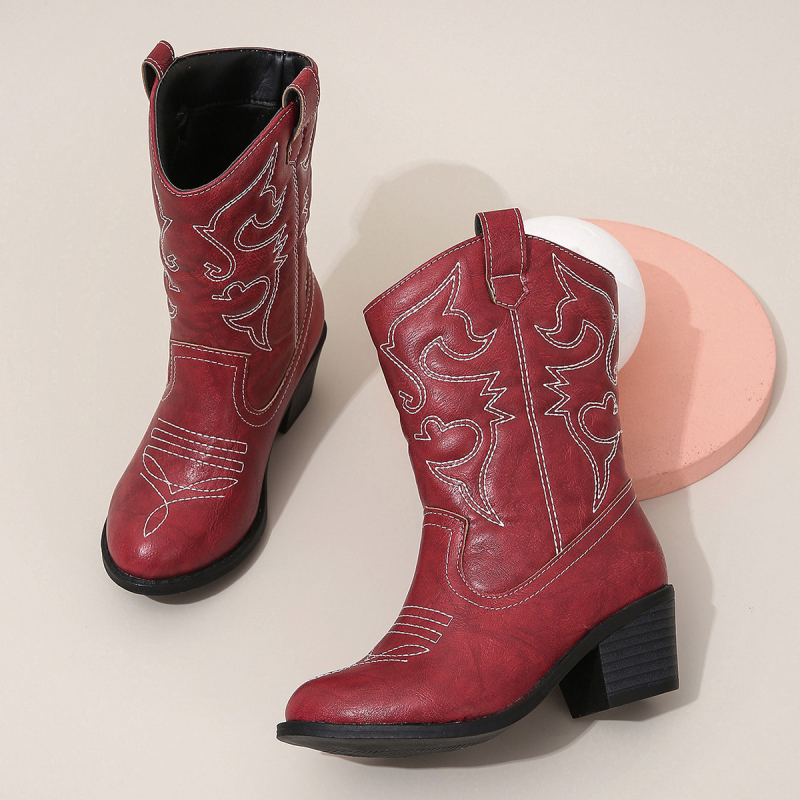 Dječje čizme do polovine potkoljenice, retro Western stil s izvezom, V otvor, debeli pet Martin