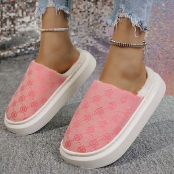 Női pamut Slip-On cipő vastag talppal, meleg bélés, virágos hímzés, mindennapi casual