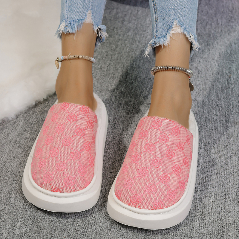Női pamut Slip-On cipő vastag talppal, meleg bélés, virágos hímzés, mindennapi casual