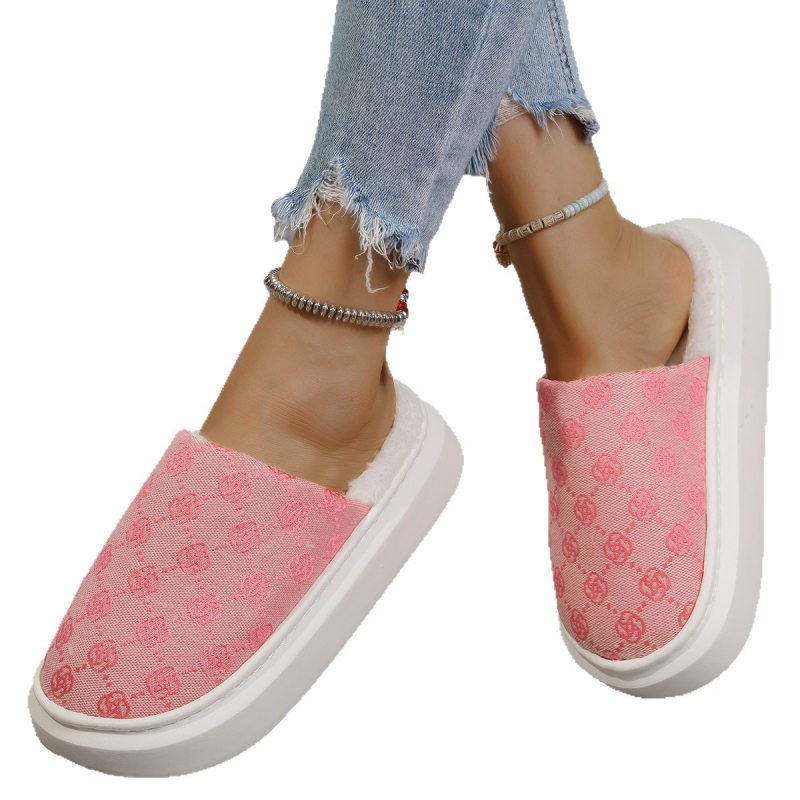 Női pamut Slip-On cipő vastag talppal, meleg bélés, virágos hímzés, mindennapi casual