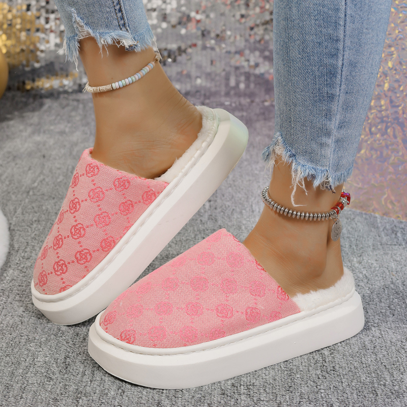 Női pamut Slip-On cipő vastag talppal, meleg bélés, virágos hímzés, mindennapi casual