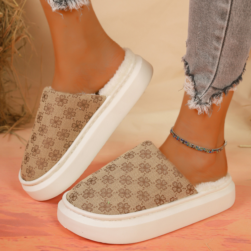 Női pamut Slip-On cipő vastag talppal, meleg bélés, virágos hímzés, mindennapi casual