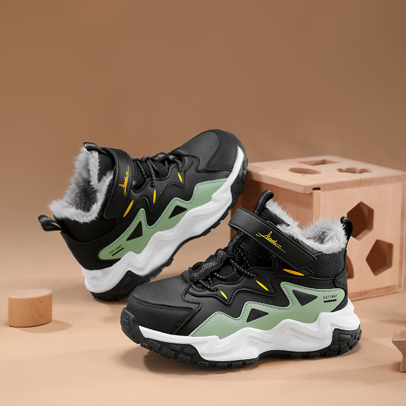 Детски спортни обувки за момчета с лепенка, микрофибър горна част, подметка TPR, райе модел, за зимно-пролетно-есенно носене, възраст 4–16 г.