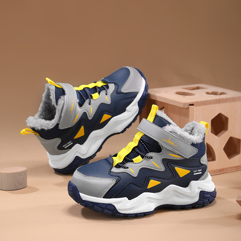 Детски спортни обувки за момчета с лепенка, микрофибър горна част, подметка TPR, райе модел, за зимно-пролетно-есенно носене, възраст 4–16 г.