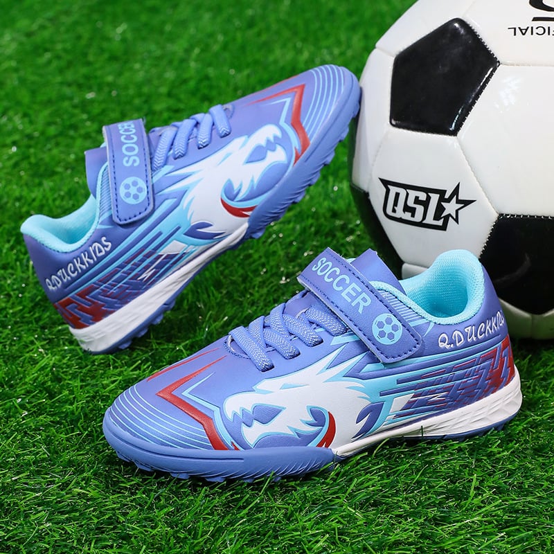 Deti futbalové topánky na suchý zips - unisex, nízky vrch, priedušný sieťový vrchný materiál, podrážka z odolnej gumy, protišmyková podrážka, vhodné na prírodný aj umelý trávnik.