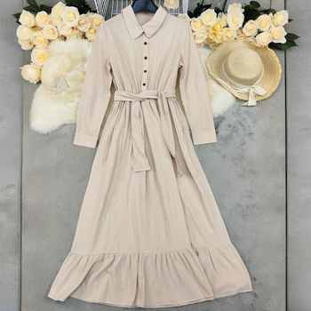 LN1604 Pamut–Len Hercegnőruha, hosszú ujjú, galléros, hosszú ruha