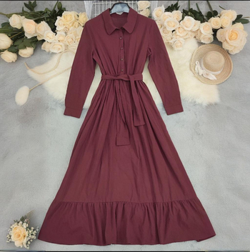 LN1604 Pamut–Len Hercegnőruha, hosszú ujjú, galléros, hosszú ruha