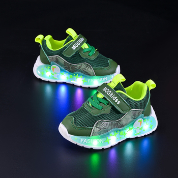 Dječje tenisice s LED svjetlom, mrežasti gornji dio, Velcro zatvarač, crtani uzorak, proljeće-jesen