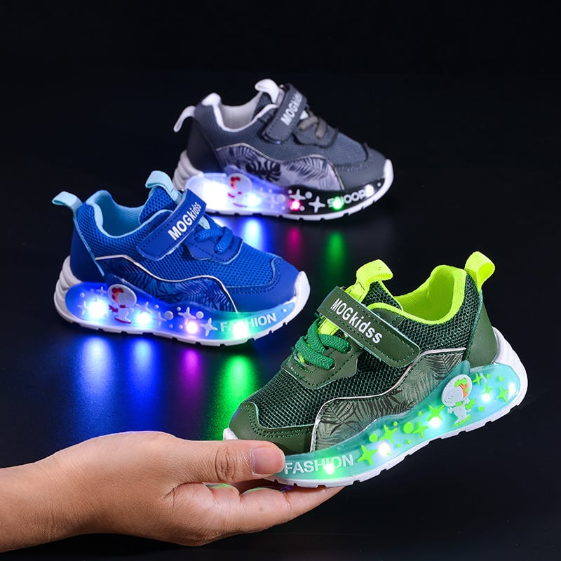 Dječje tenisice s LED svjetlom, mrežasti gornji dio, Velcro zatvarač, crtani uzorak, proljeće-jesen