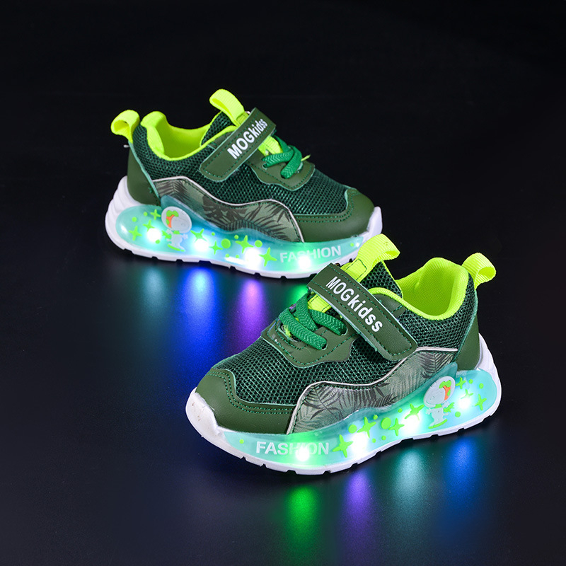Dječje tenisice s LED svjetlom, mrežasti gornji dio, Velcro zatvarač, crtani uzorak, proljeće-jesen